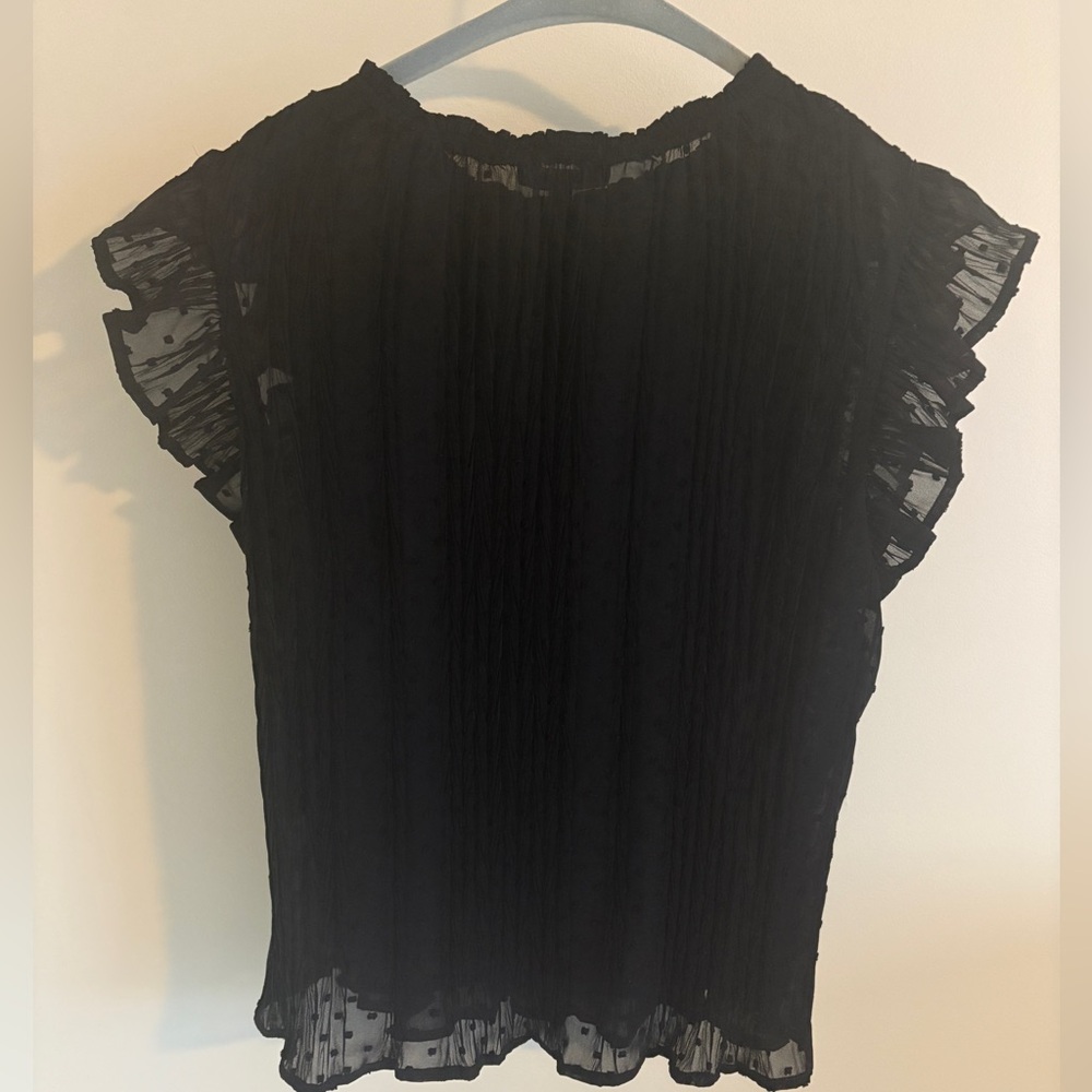 Strut and Bolt Elegant Black Ruffle Sleeve Lace Swiss Dot Top Size Small